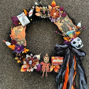 Vintage Repurposed Halloween Festive Holiday Wreath